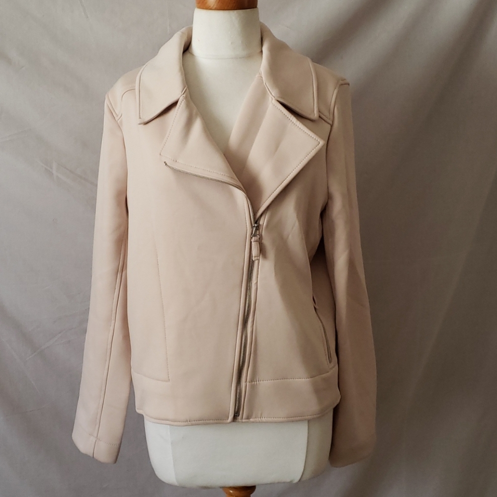 Max Studio Beige Leather Moto Jacket